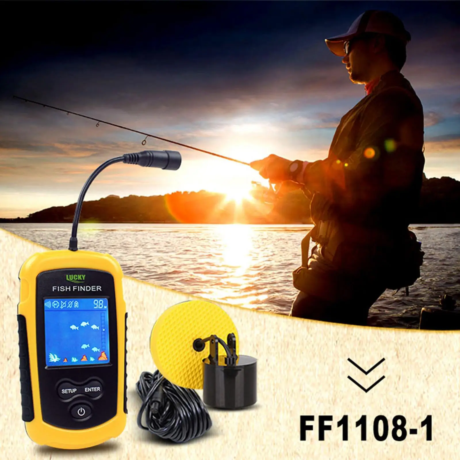 

Handheld Fish Sonar Alarm Transducer for Kayak Boat Sea Fishing Gear