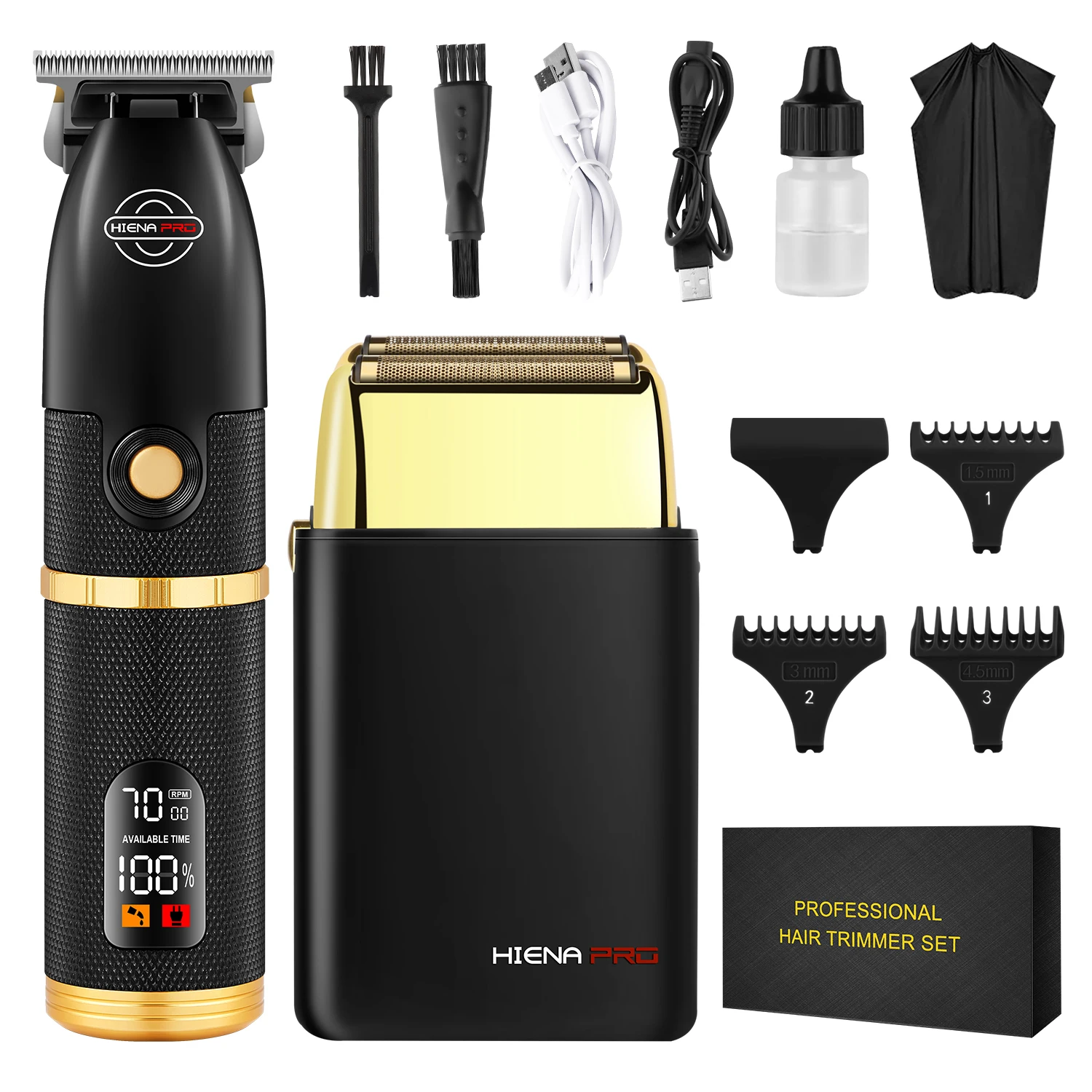 

HIENA PRO Аккумуляторная машинка для стрижки волос и бритва 2-в-1 — ЖК-экран, лезвия из нержавеющей стали, мощный тихий двигатель, зарядка через USB