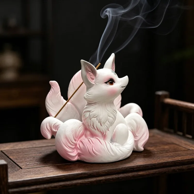 Nordic Resin Nine-tailed Fox Incense Burner Zen Ornaments Living Room Bedroom Tea Room Incense Bracket Crafts Home Decoration