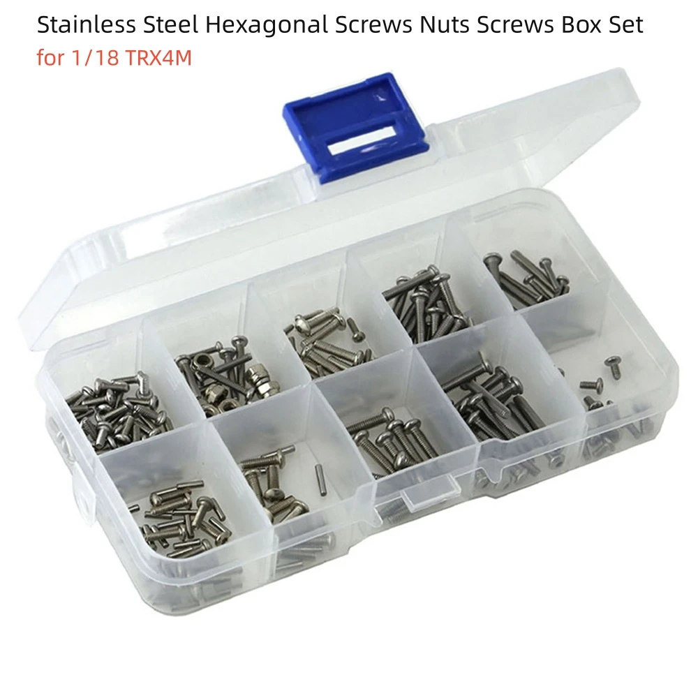 Hexagonal Screw Set for 1/18 TRX4M Stainless Steel Hexagonal Screws Nuts Screws Box RC Car Accessories