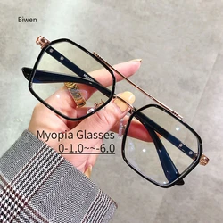 Fashion Luxury Myopia Glasses Double Bridge Metal Frame Nearsighted Eyeglasses Women Men Diopter 0 -0.5 -1.0 -1.5 -2.0 To -6.0