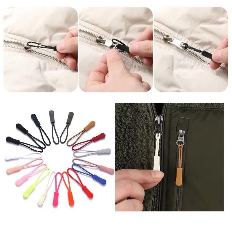 10/20Pcs Zipper Head Extension Cord Tags Pulls Slider Cord Rope Puller Ends Lock Zip Clip Buckle For Bag Outdoor