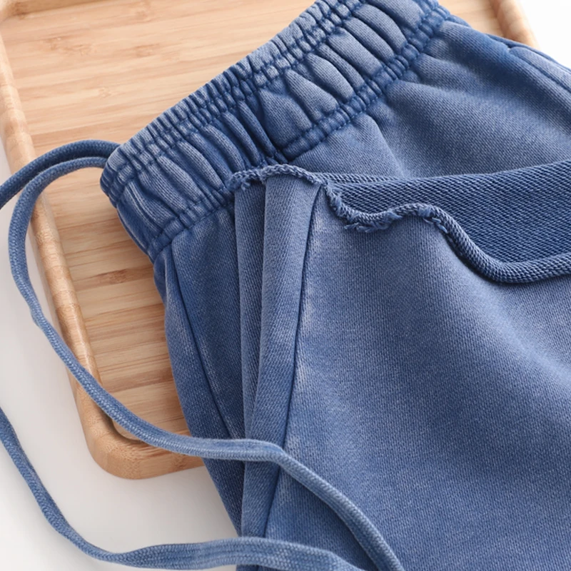 Heavyweight Pure Cotton Men's orts American Retro Waed Vintage Sweatpants Casual Sports Five-Quarter Length Trendy