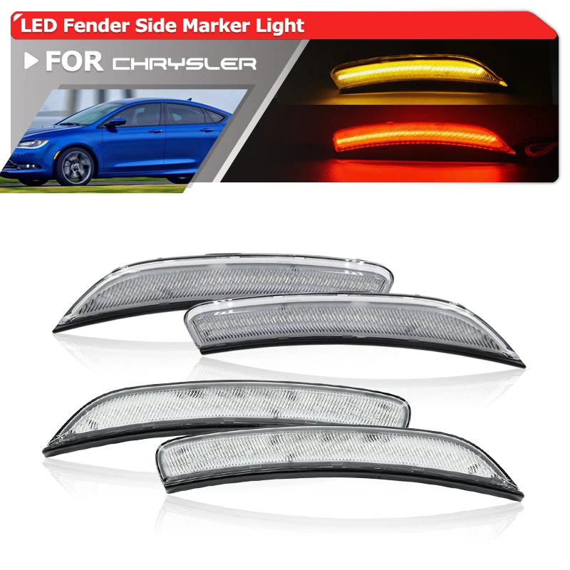 

4x For Chrysler 200 Gen2 2015 2016 2017 Front&Rear Led Fender Side Marker Lights Replacement Left&Right Amber Red Sidemarkers