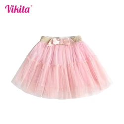 VIKITA Girls Pink Skirts with Bow Knot Kids Shiny Sequins Mini Skirts Girls Birthday Party Casual Daily Mesh Tulle Ballet Skirt