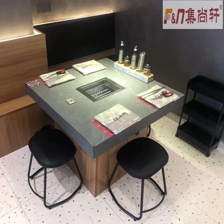 Self-purification self-service barbecue table black crystal steel electric barbecue grill barbecue shop