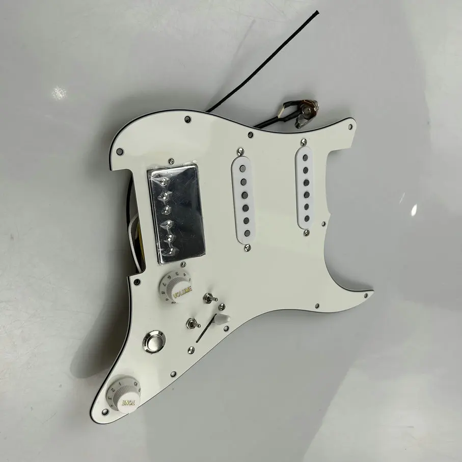 rewired HSS Pickguard White 3Ply Loaded Pickguard Chrome Humbucker Single Coil Pickups Assembly for ST Str/at Guitar