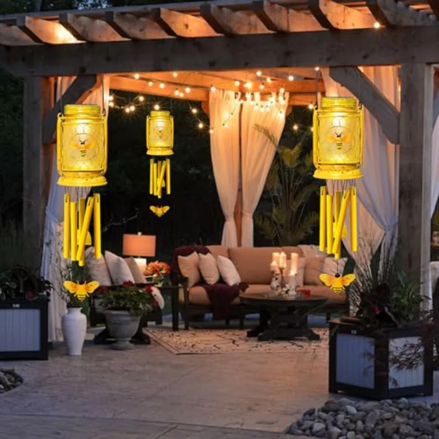 2 Pack Solar Bee Wind Chimes for Outside for Mom Women Grandma, Solar Bee Mason Jar Wind Chime Light Unique Hanging Wind Chimes