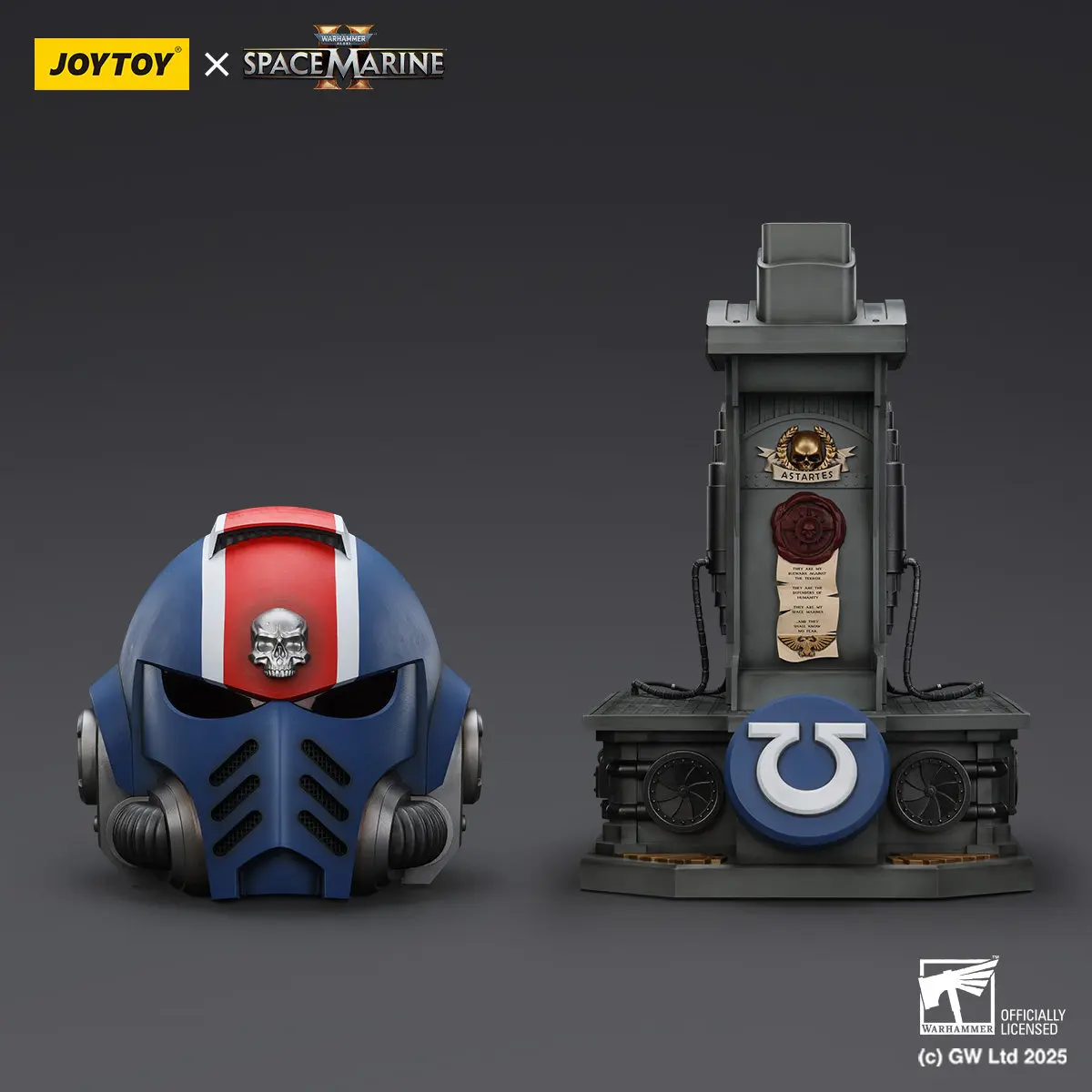 

JOYTOY Dark Source Helmet 40,000 Space Marine 2 Ultramarines Lieutenant Titus MkX with Base Wearable