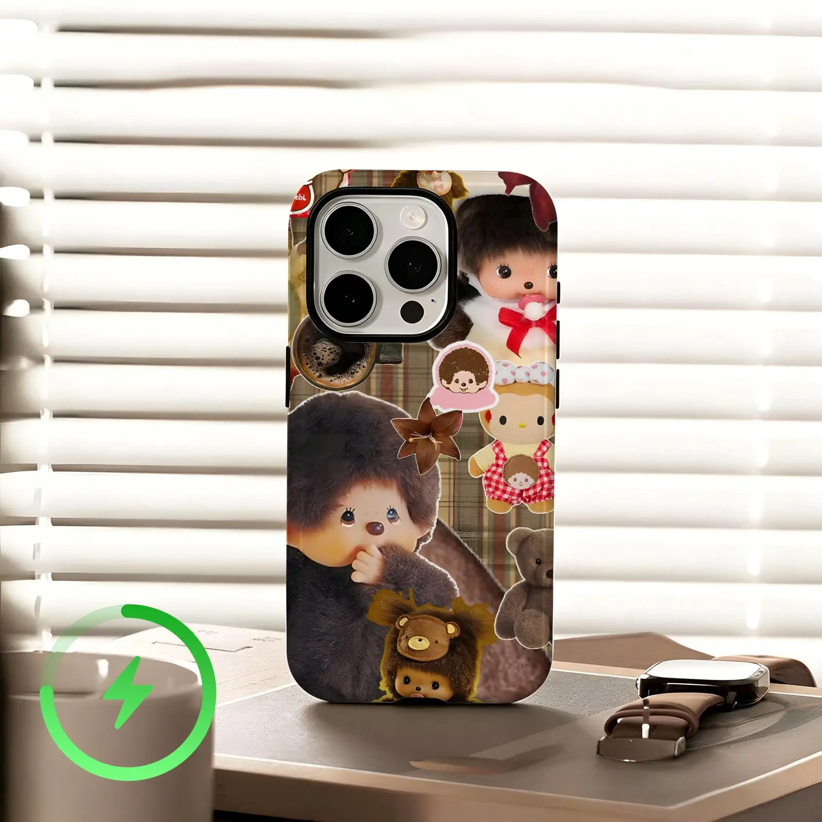 Monchhichi  Phone Case For iPhone17 16 16e 15 14 13 12Plus Pro Max Glossy Magnetic Film Case view 4