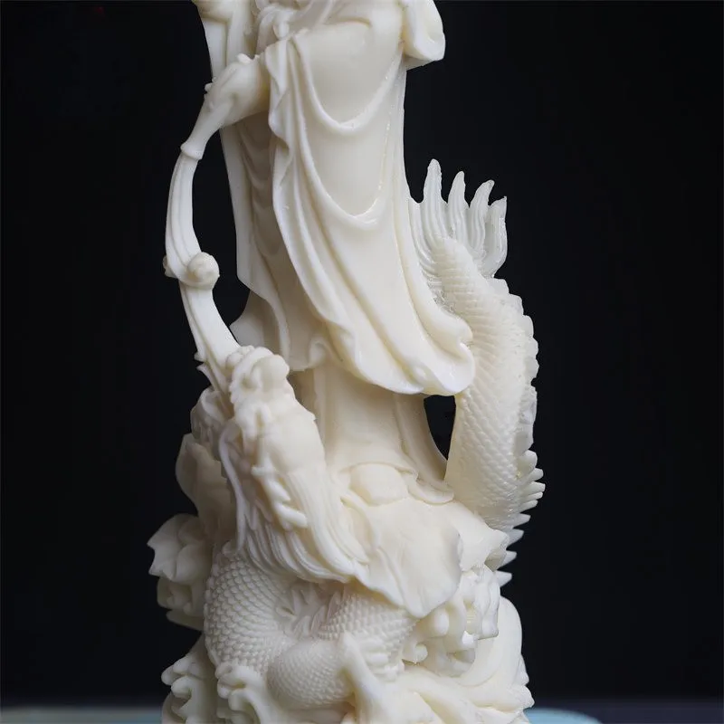 Chinese Dragon Guarding Goddess Guanyin Statue Halloween Decoration Buddhist Art Display Home Office Feng Shui Decor Ornament
