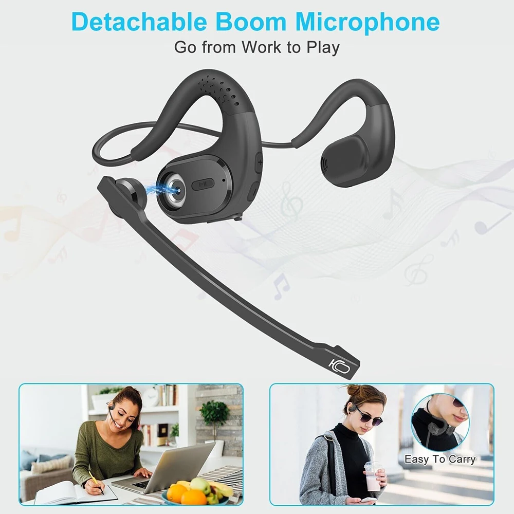 Cuffie Bluetooth senza fili con microfono staccabile con pulsante di silenziamento aperto orecchio Trucker Cuffie per telefoni cellulari Business