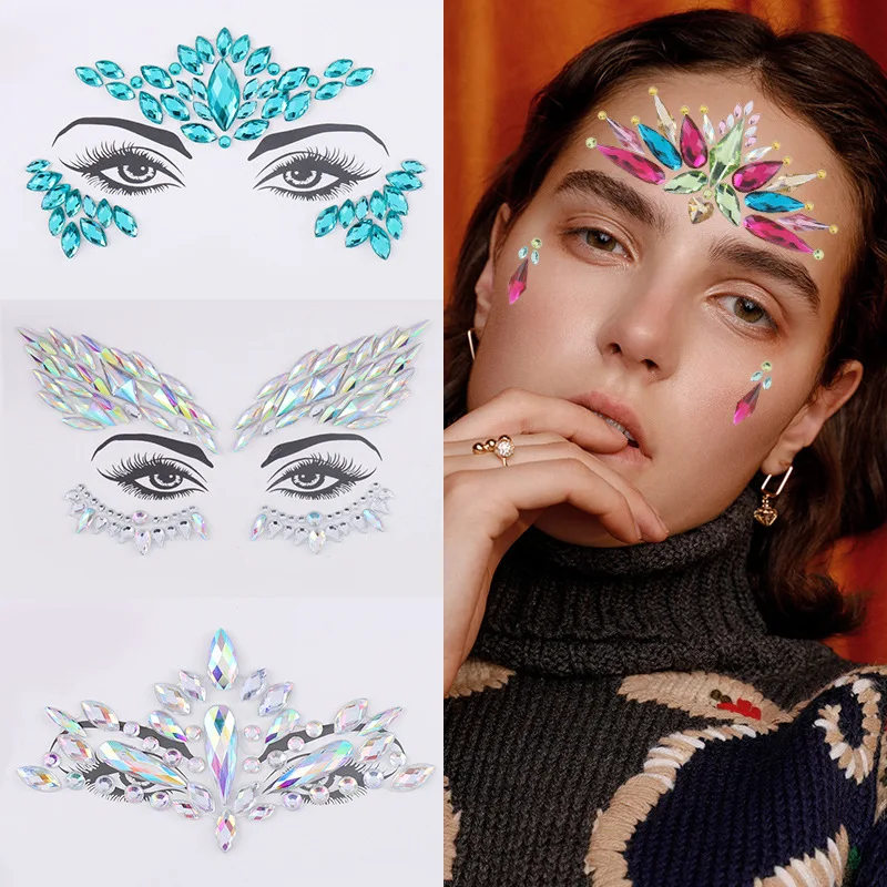 Rhinestone Face Jewels Eyeshadow Tattoo Stickers Self Adhesive Face Body Chest Crystal Diamond Sticker Diamond Makeup Decoration