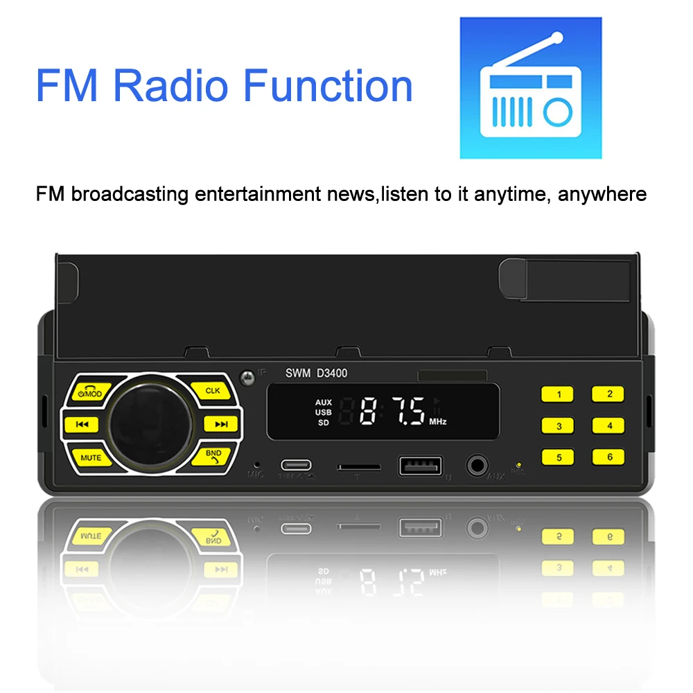 مشغل MP3 WMA FLAC راديو حماية قطبية عكسية LED 7 ألوان خلفية صوتية ‌ مشغل MP3 للسيارة بلوتوث 5.0