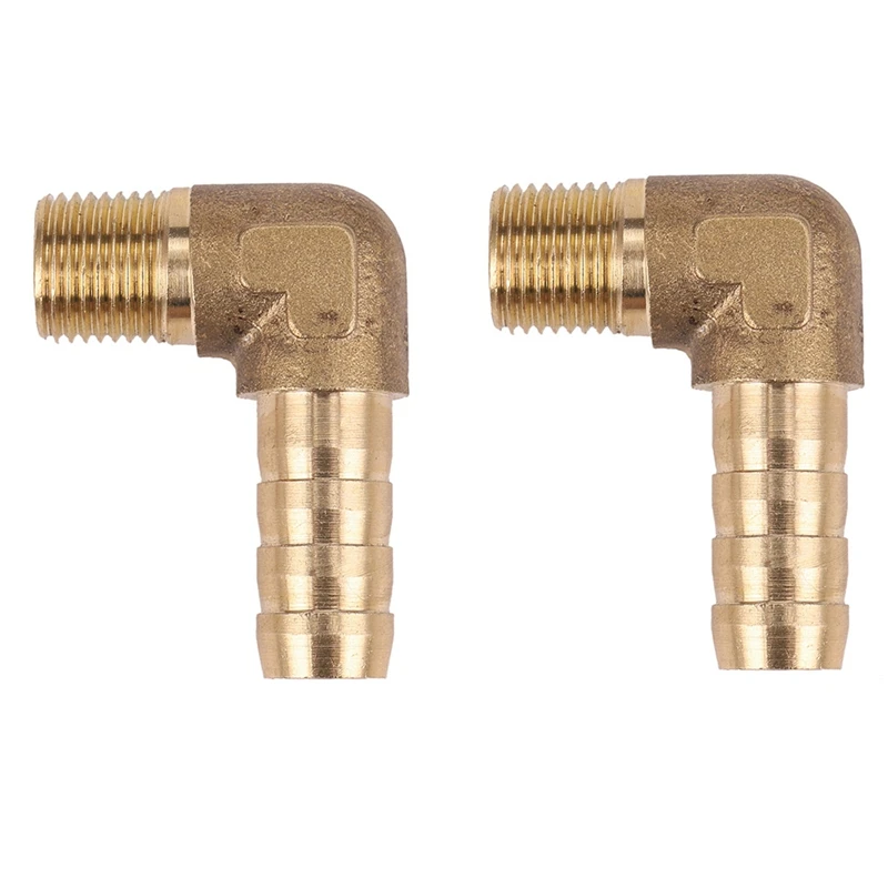 2Pcs 8Mm Hose X 3/8 Inch Male Thread 90 Degree Brass Elbow Barb Coupler Connector