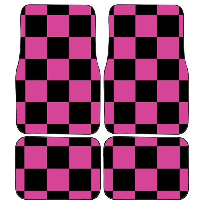 Personalised Custom Pink Racing Flag Chequered Car Mats Vehicle Mats, Perfect Christmas Gift for Him or Her