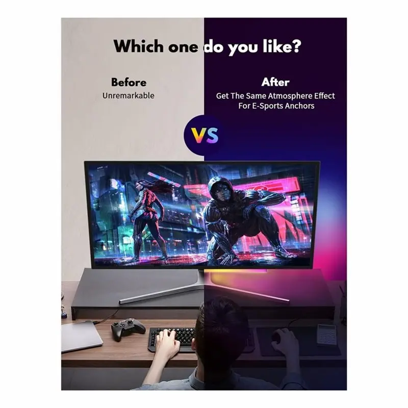 A03F-RGB LED Gaming Ambient Light Sound-Reactive Music Sync Light 2 In 1 Control Monitor Light Bar For PC Computer