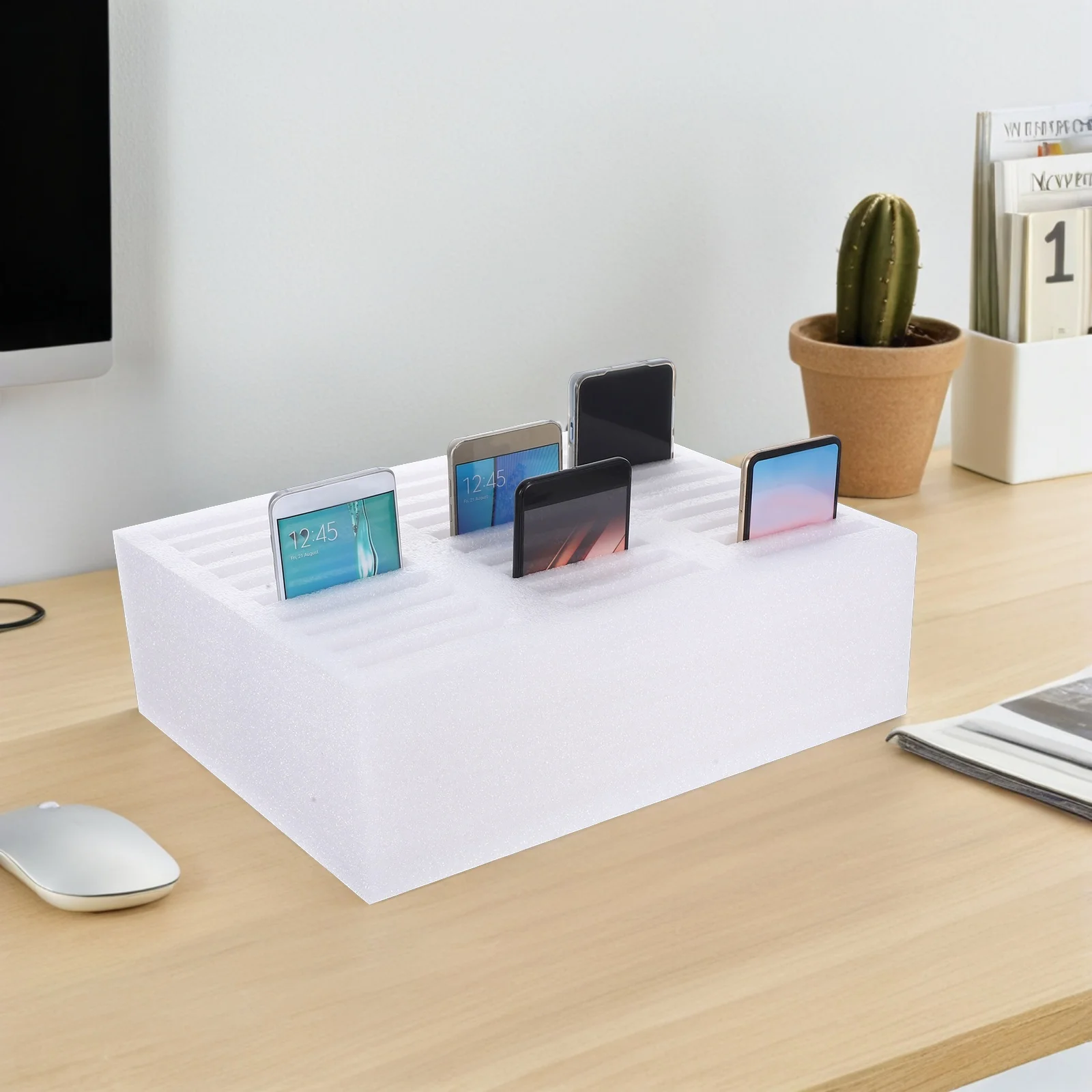 30 Slot Phone Storage Box Desktop Organizer For Classroom Office Multicompartment Cell Holder No Drill Foam Protection Classroom