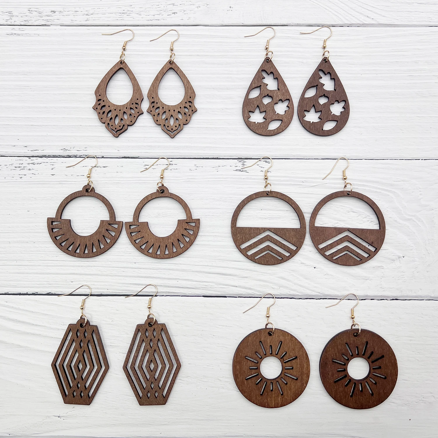 Pendientes clásicos de madera de Color café para mujer, aretes de gota de agua informales y a la moda, joyería para la oreja, 6 pares/set