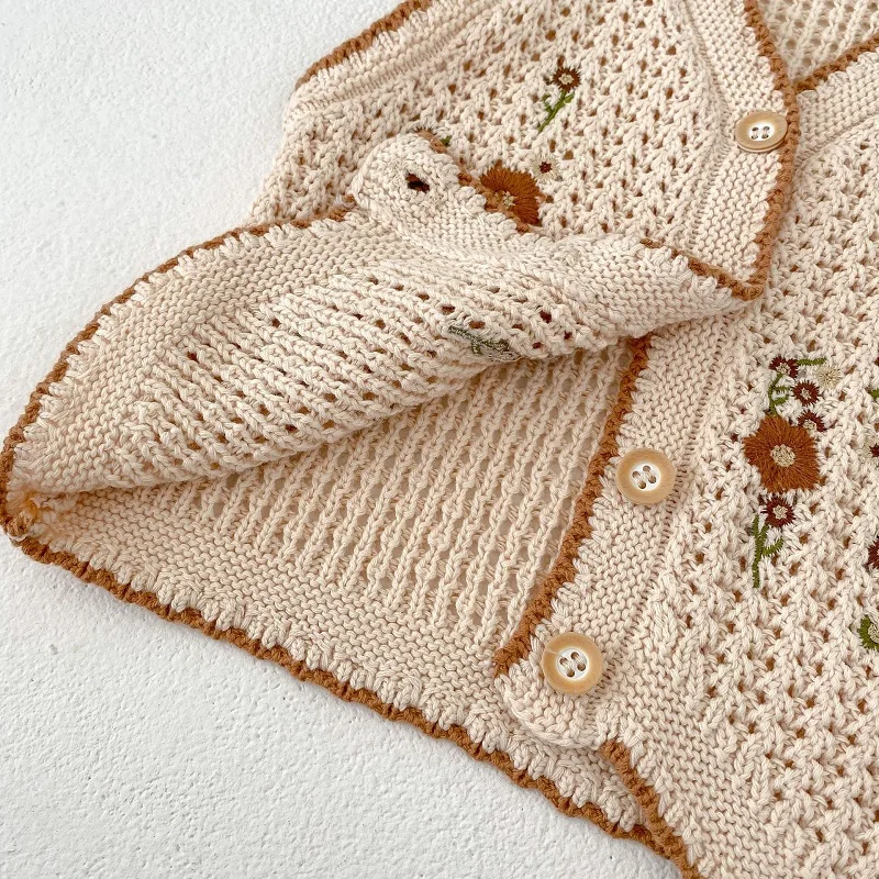 2023 Herbst Neugeborenes Baby gestrickt Weste ärmellose Stickerei Blume Strickjacke Weste Tops Outwear Strickwaren Kleidung