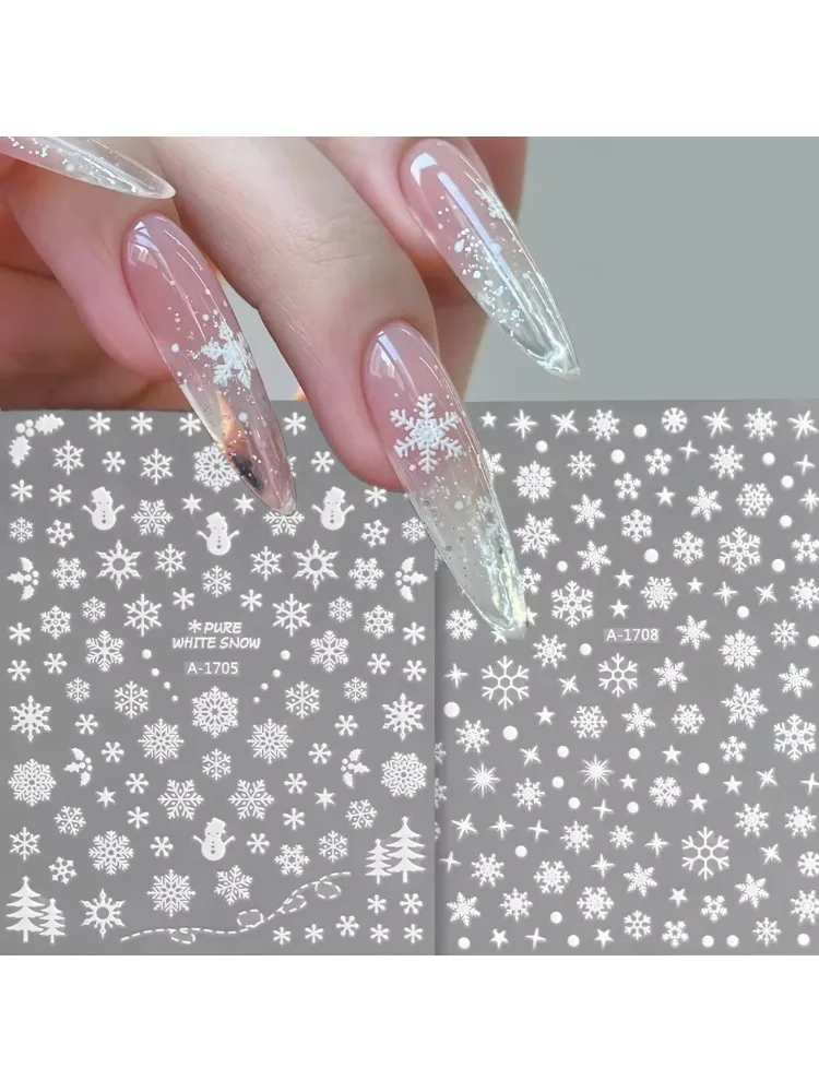1sheet 3D White Snowflakes Nail Stickers for Christmas Winter Snow Flower Self-adhesive Nail Art Decals DIY Manicure Decorations