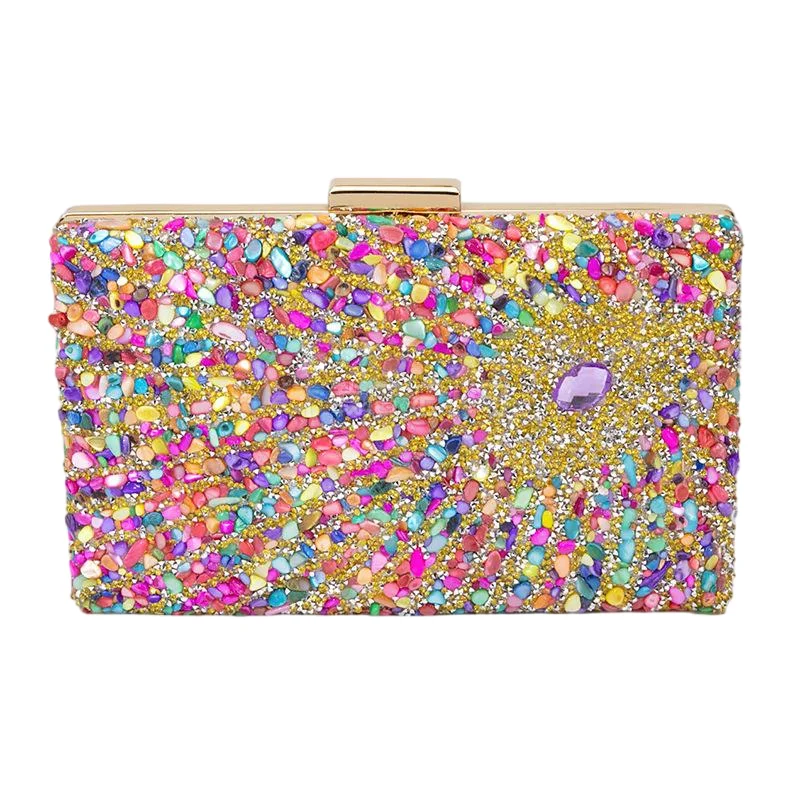 Bolso de banquete con cadena de bloqueo de diamante para mujer de alta sensación para cena de piedra, bolso de mano de cristal de pavo real, bolso de banquete con cadena de bloqueo de diamante de alta gama