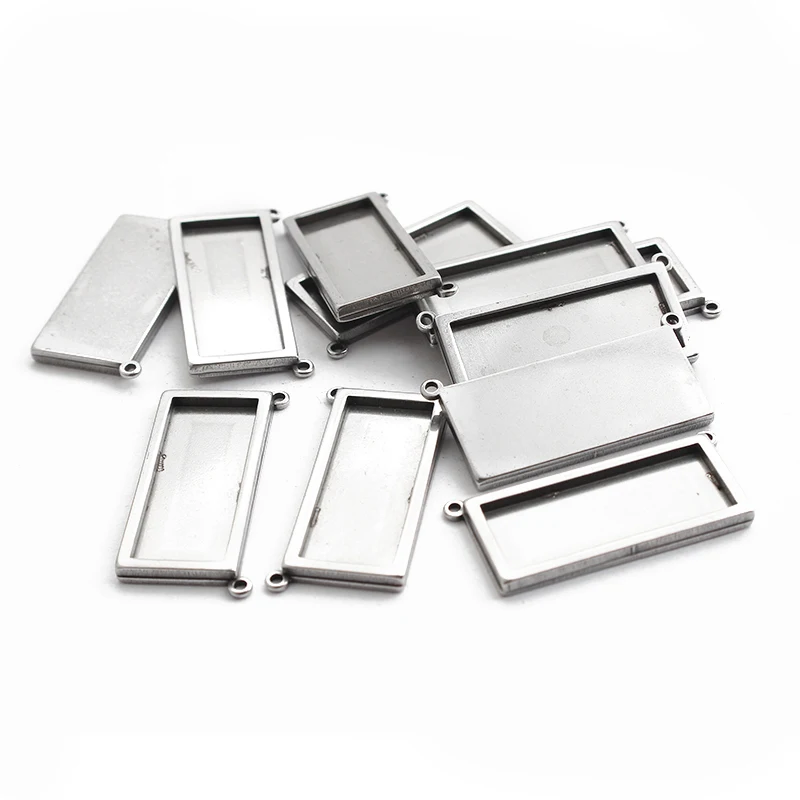 

2Pcs Stainless Steel Rectangle Blank Cabochon Base Setting Trays Pendants for DIY Bracelet Necklace Jewelry Making Accessories