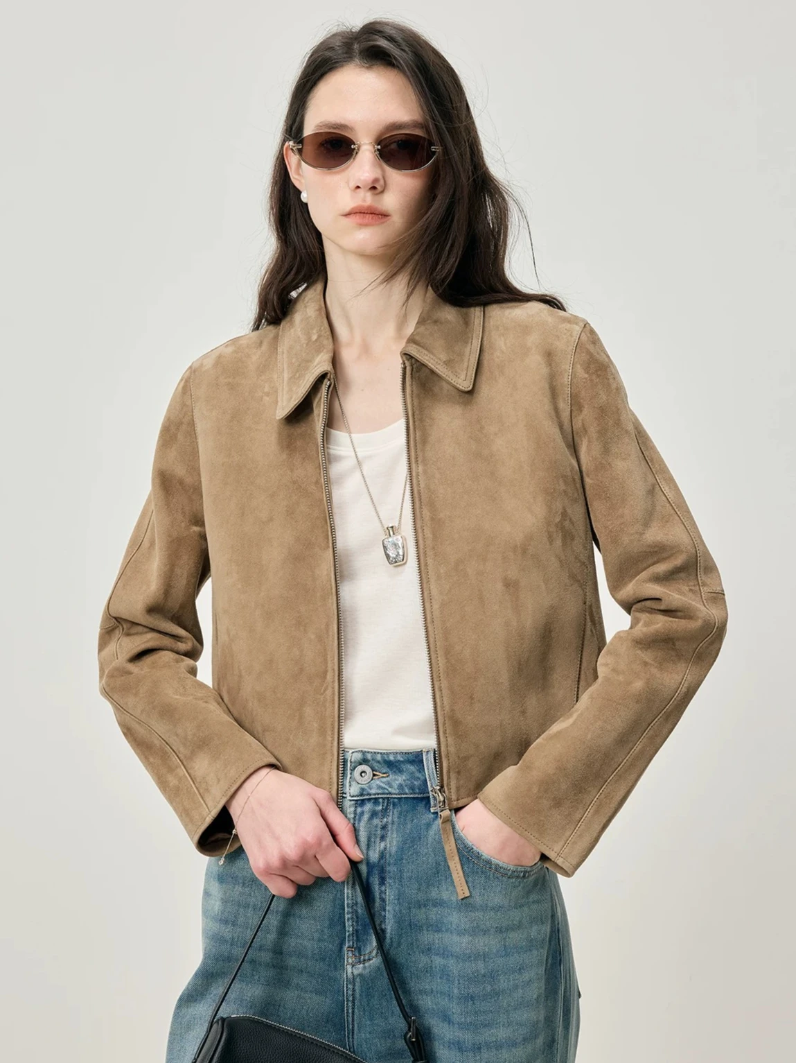 

Women's Sheepskin Jacket Retro Small Sheepskin Suede Topcoat Short Versatile Genuine Leather Jacket Lapel jaqueta de couro