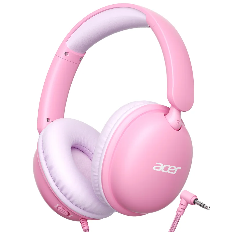 Acer Kids Headphones with Cord for School 74/85dB Volume Limit Over Ear 3.5mm Jack Wired Headphones for Kids Girls Boys Foldable
