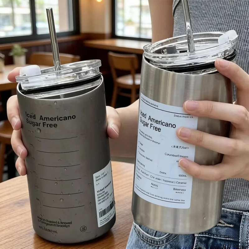 Termo Portátil de 600 ml, Taza Térmica de Acero Inoxidable 304, Botella de Agua a Prueba de Fugas con Pajita, Recipiente Aislado para Bebidas