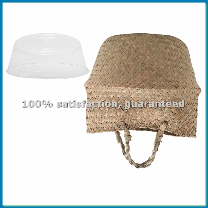 Plant Basket with Liner, Woven Seagrass Belly Baskets, Decorate ,Storage Laundry Picnic Grocery Straw Bag-SPMI