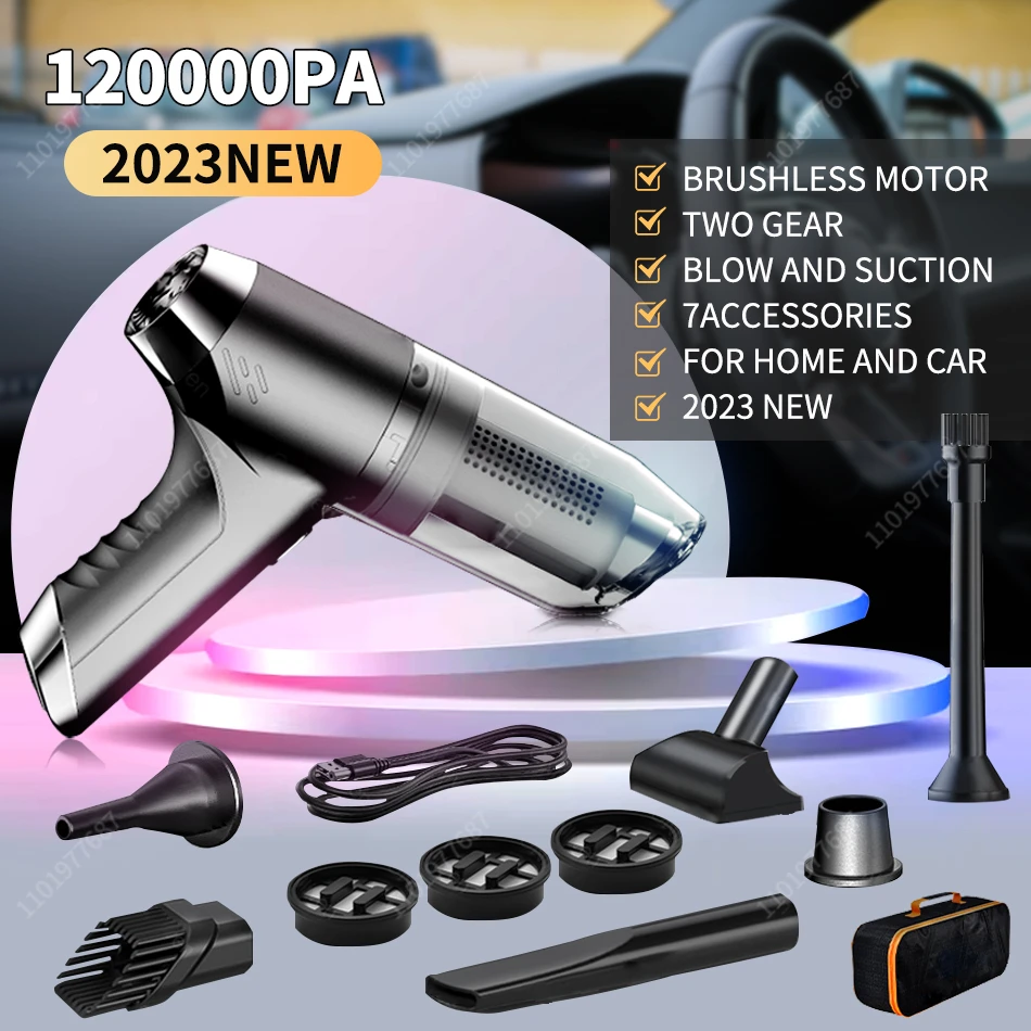 

120000Pa Car Vacuum Cleaner Portable Handheld Strong Suction Wireless Cleaning Machine Auto Robot Car Accessories Home Appliance