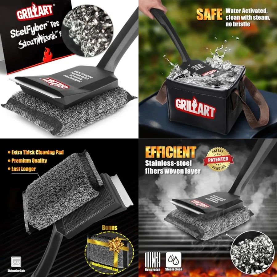 

Grill Brush Bristle Free, [Safe Efficient] Cleaner for All Grates, Replaceable Pad BBQ Grill Brush for Outdoor Grill, Grill Acc