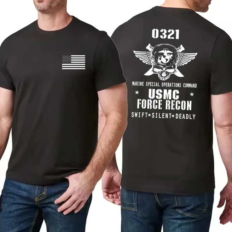 USMC T-shirt US Marines Semper Fidelis Devil Dog Military Force Recon T Shirt Men Cotton Tees Tops Streetwear Harajuku Tee Shirt
