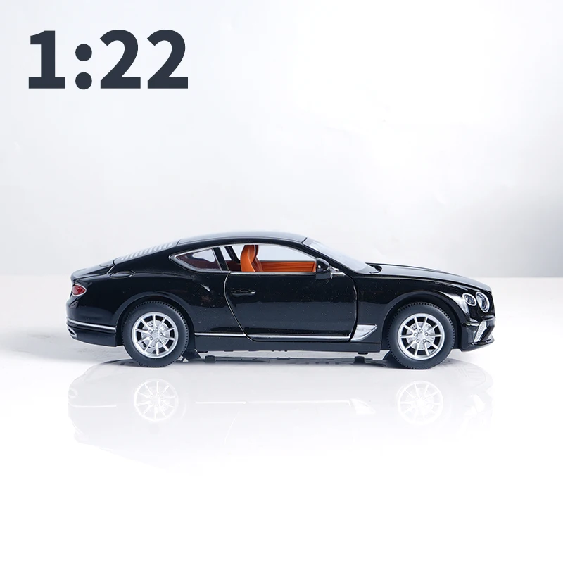 1:22 Diecast Bentley GT Model, Alloy Luxury Car Replica, Black Collectible with Open Doors, Premium Desktop Ornament