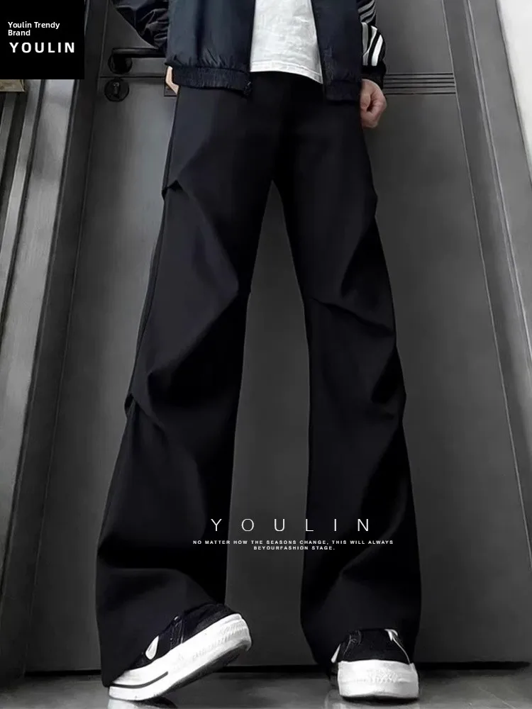 

Bla Pleated Men's Winter High-End Feeling Drapey Fce-Lined Pants Cleanfit Straight Casual Micro Flared Trousers