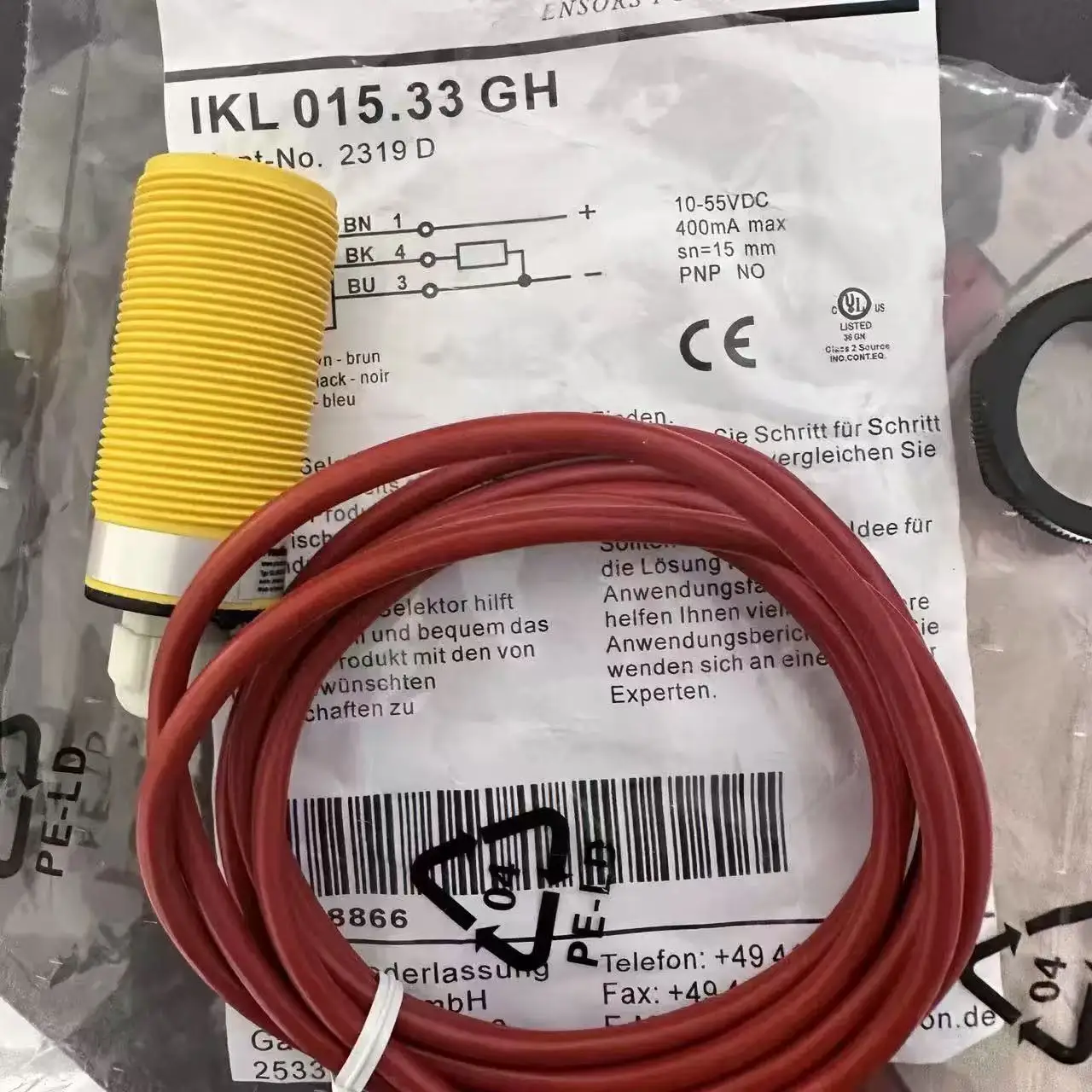 Interruptor de proximidad resistente a altas temperaturas IKL 015.33 GH S4 Interruptor de proximidad con cable de 2 metros