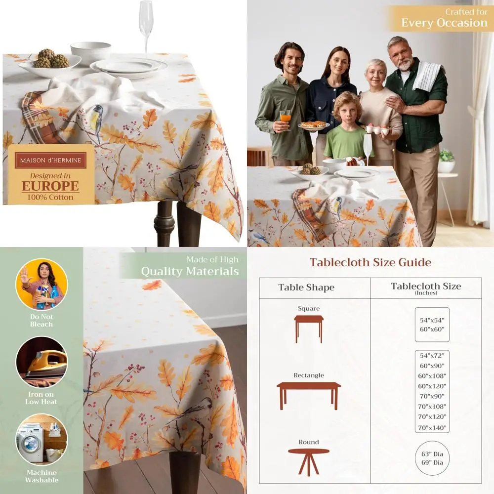 

Cotton Rectangle Tablecloth 100% Pure 70x120 Inches for Fall Thanksgiving Everyday Reusable Dining Table Cover