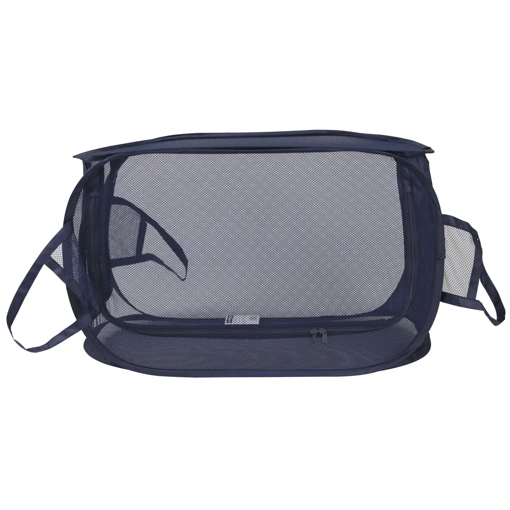 Durable Blue Pop-up Mesh Laundry Hamper with Strong Carry Handles Collapsible Design Easy Storage Holds 2 Loads of Clothes