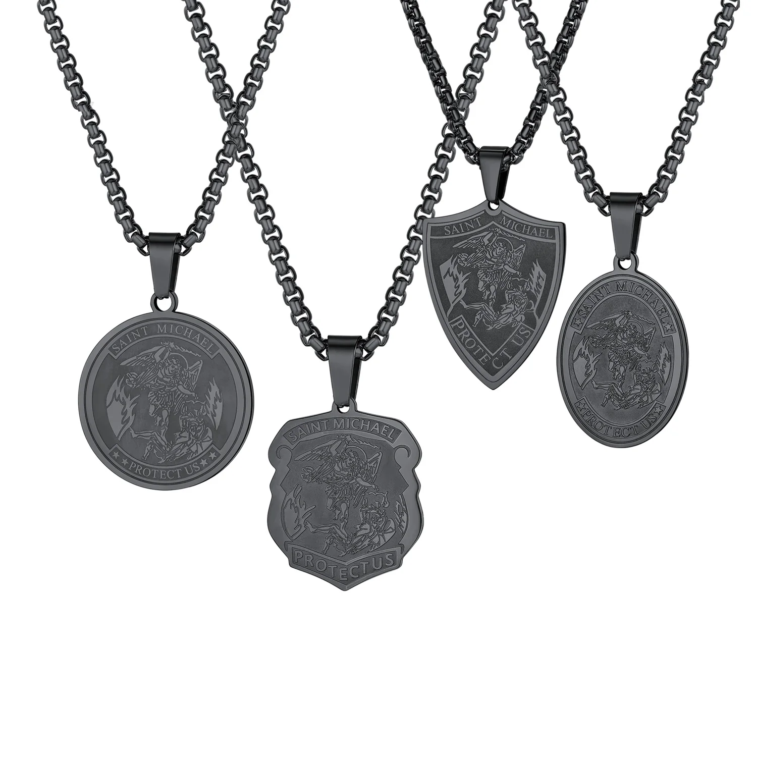 U7 Stainless Steel Oval Round Shield Pendant St. Michael Necklace Saint Biblical Archangel Bible Verse Protection Amulet Jewelry