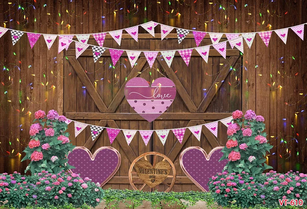 Wood Door Love Valentine's Day Red Rose Store Brick Wall Decoration Backdrops Photocall Supplies Banner Wedding Background Props