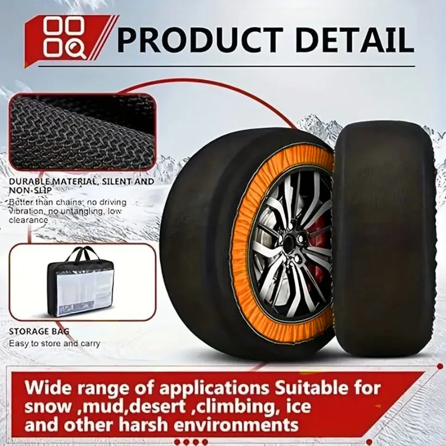 1Pair Car Winter Wheel Snow Socks Emergency Anti-Skid Tire Cover Off-Road SUV Tire Safety Anti-Slip Chain Car Accessories