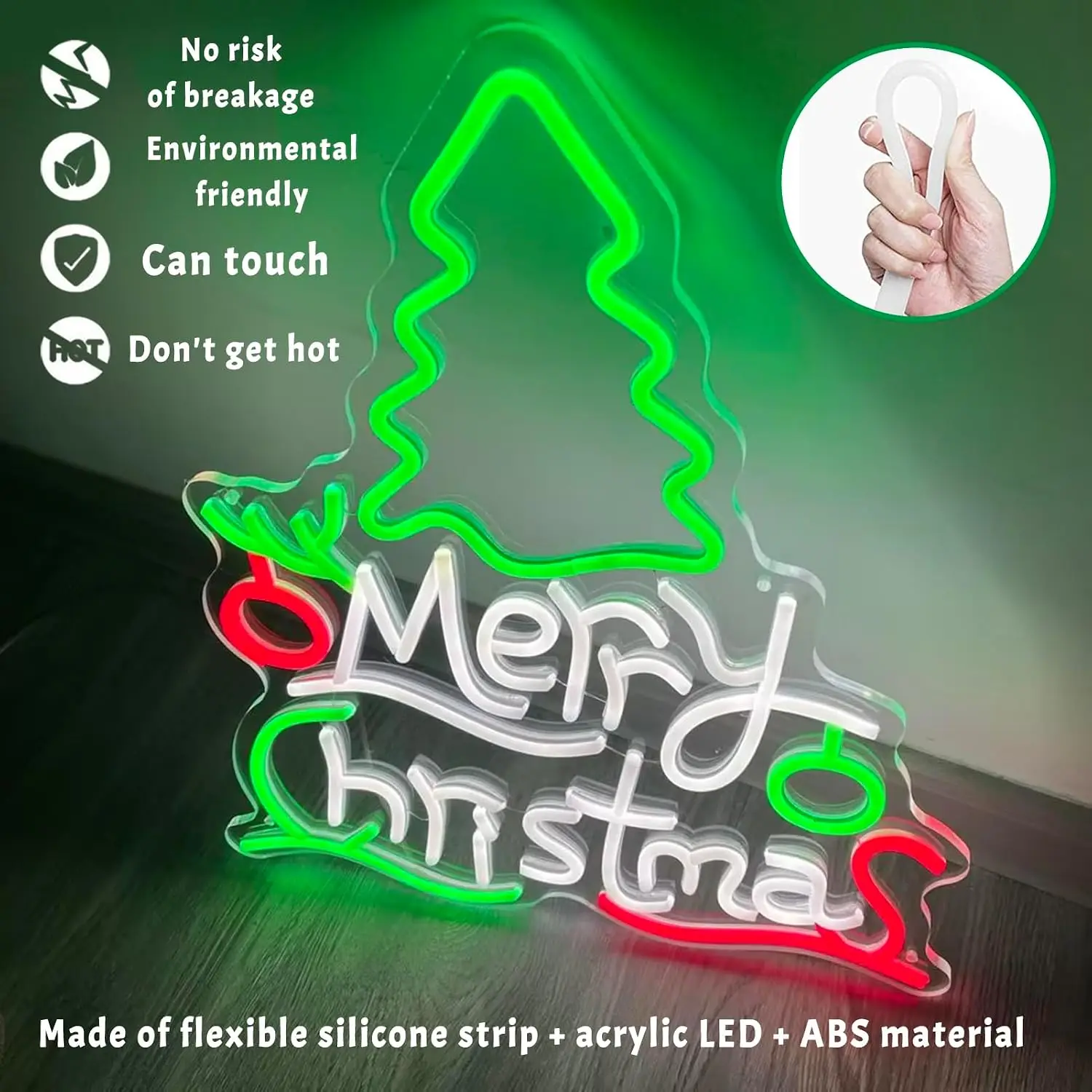 Merry Christmas Neon Sign Christmas Tree LED Neon Light Xmas Party Bedroom Game Room Bar Home Decor Christmas Gift USB Powered