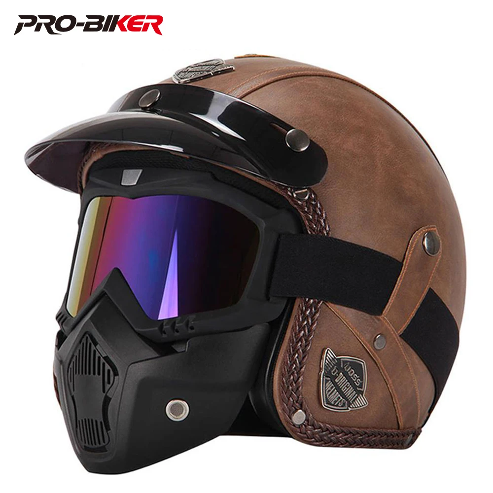 New Retro Vintage German Style Motorcycle Helmet 3/4 Open Face Helmet Scooter Chopper Cruiser Casco Moto Helmet Glasses Mask