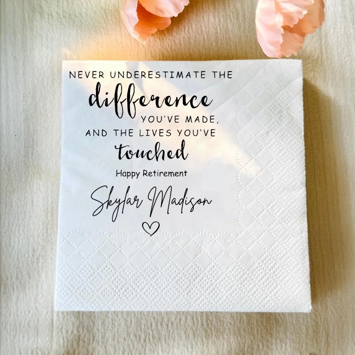 

Изготовленные на заказ никогда не недооценивайте разницу, которые вы сделали и жизнь вас прикоснитесь к салфеткам, салфеткам для пенсионеров, декор для вечеринок на пенсии, P