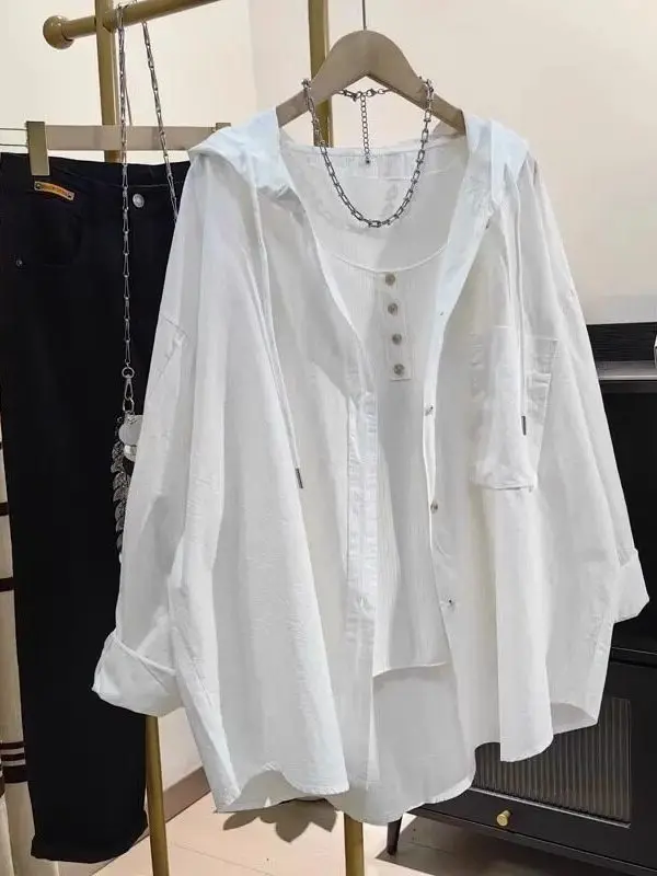 

plus Size Summer Shirt Women's Loose Fit Long Sleeve Sun Protection Coat Casual Style Korean Version Polyester Fiber Outerwear