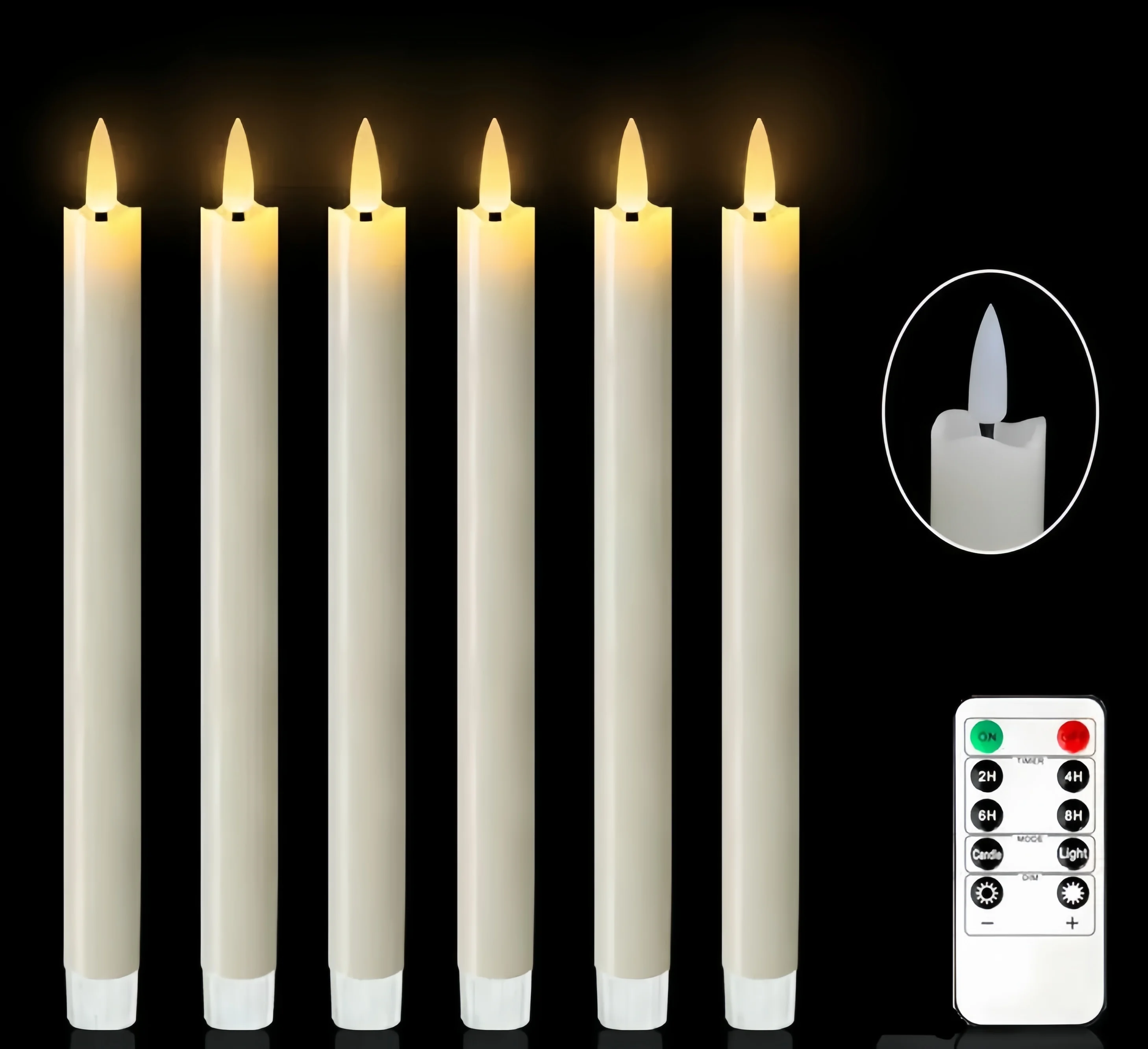 9.6 Inch LED Candlesticks Remote Controlled Flickering Ivory Candle with Charging Station Rechargeable Led Taper Holiday Table D