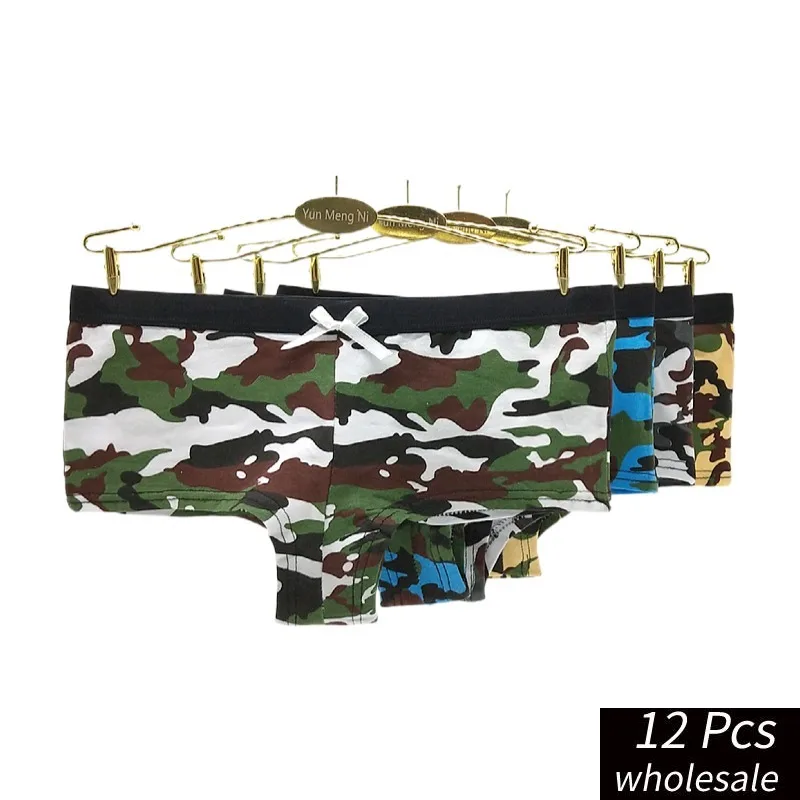 

Alyowangyina 12 Pcs/Lot Fashion camouflage printed cotton women's boxers South America Chile women's underwear 89263