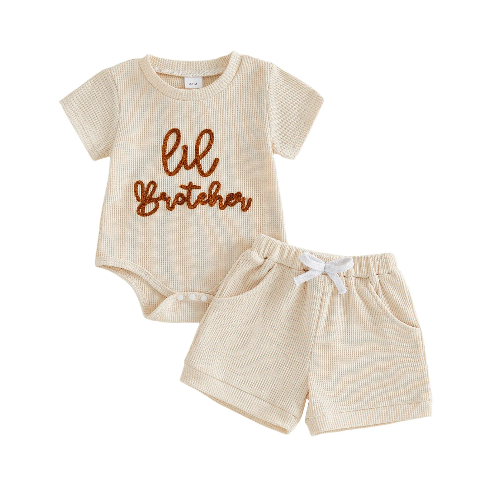 

Летние наряды для маленьких мальчиков, комбинезоны с короткими рукавами и круглым вырезом с вышивкой букв, шорты с эластичной резинкой на талии, комплект одежды из 2 предметов