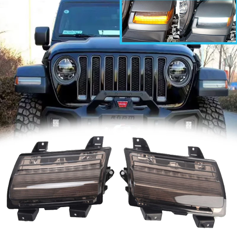 

2x LED DRL Front Bumper Side Marker Repeat Blinker Lights For Jeep Wrangler JL 18- 21 Car Sequential Blinker Turn SIgnal Lamps